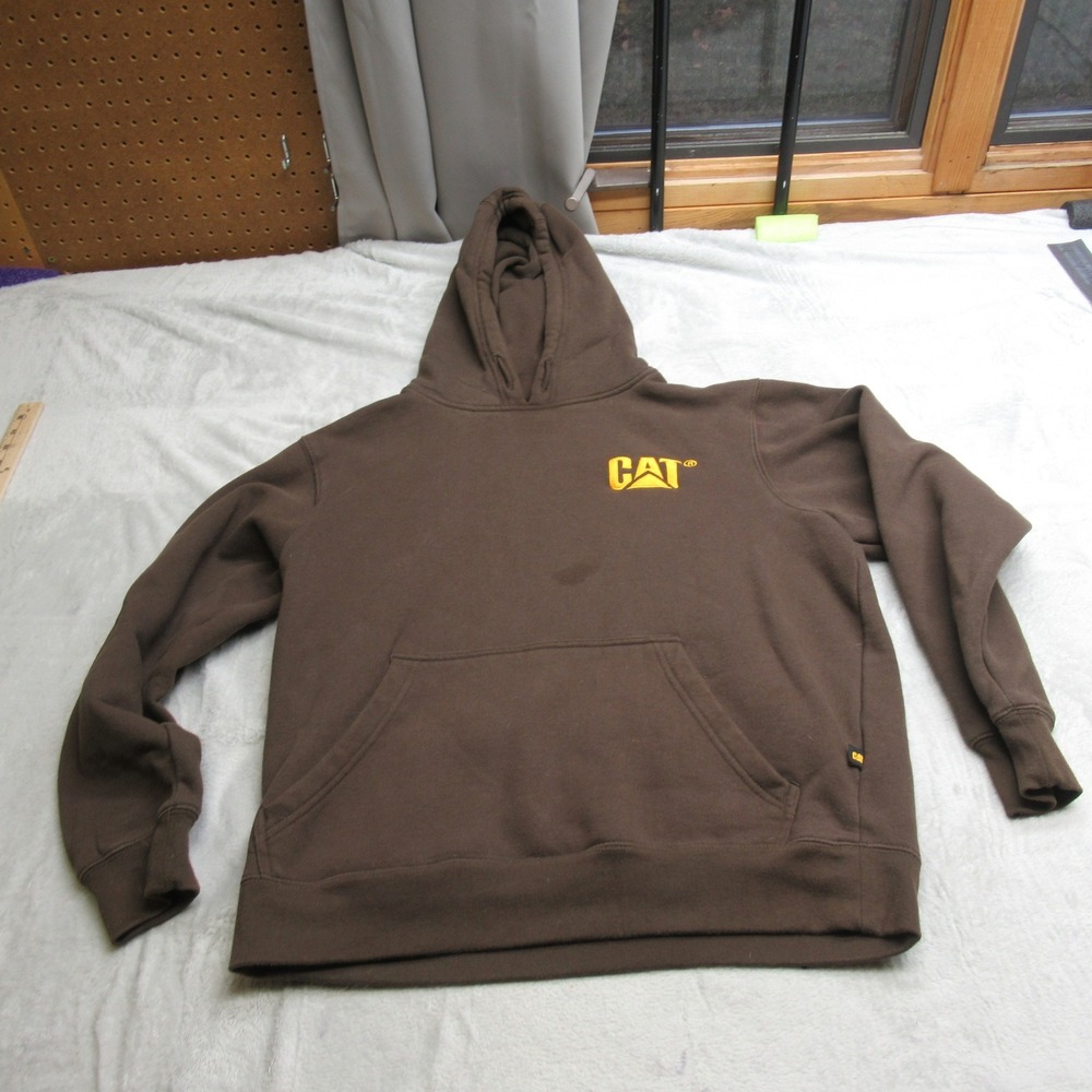 CAT Hoodie Youth Medium Brown‎ Pockets Heavyweight Fleece Pullover Sweatshirt
